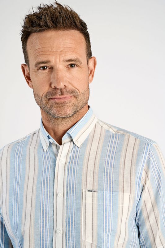 Bison Striped Linen Shirt 80-202347 - Blue/Grey